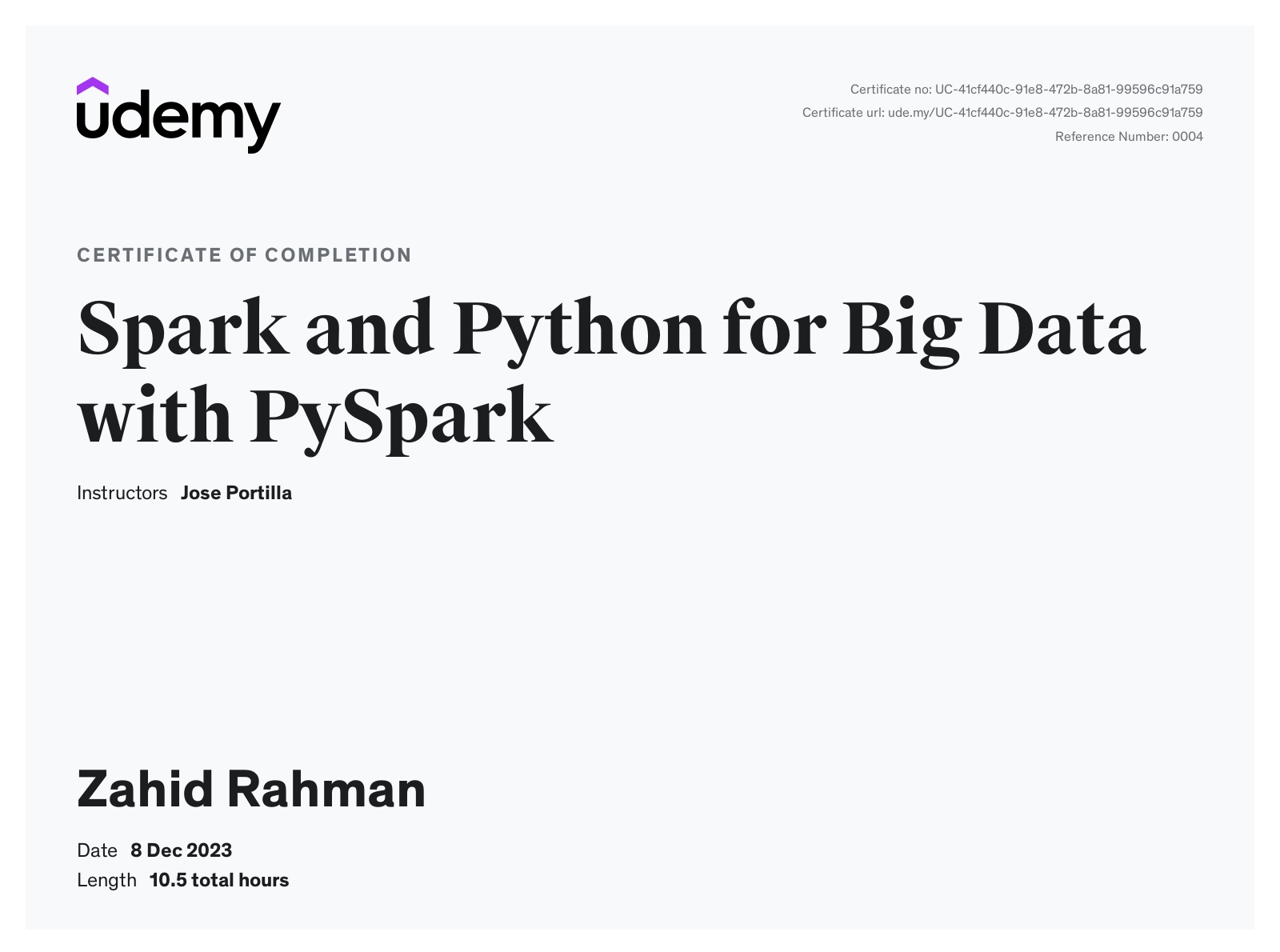 Apache Spark certificate